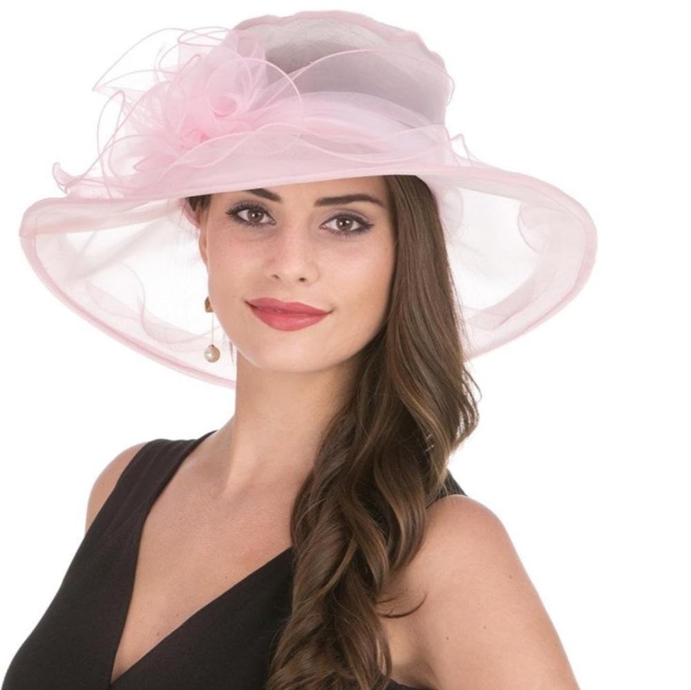 Elegant Pink Wide-Brim Organza Women’s Hat